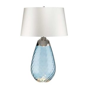ELSTEAD LENA 2 LIGHT LARGE BLUE TABLE LAMP WITH OFF-WHITE SHADE