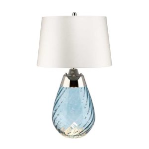 ELSTEAD LENA 2 LIGHT SMALL BLUE TABLE LAMP WITH OFF-WHITE SHADE