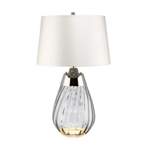 ELSTEAD LENA 2 LIGHT SMALL SMOKE TABLE LAMP WITH OFF-WHITE SHADE