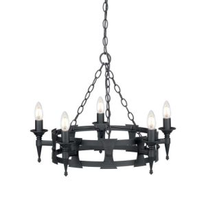 ELSTEAD SAXON 5 LIGHT CHANDELIER - BLACK