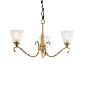 ENDON INTERIORS 1900 COLUMBIA BRASS 3LT PENDANT & DECO GLASS