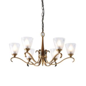 ENDON INTERIORS 1900 COLUMBIA BRASS 6LT PENDANT & DECO GLASS