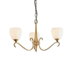 ENDON INTERIORS 1900 COLUMBIA BRASS 3LT PENDANT & OPAL GLASS