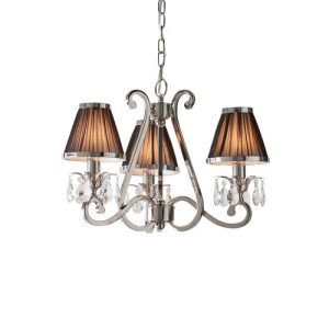 ENDON INTERIORS 1900 OKSANA NICKEL 3LT PENDANT & BLACK SHADES