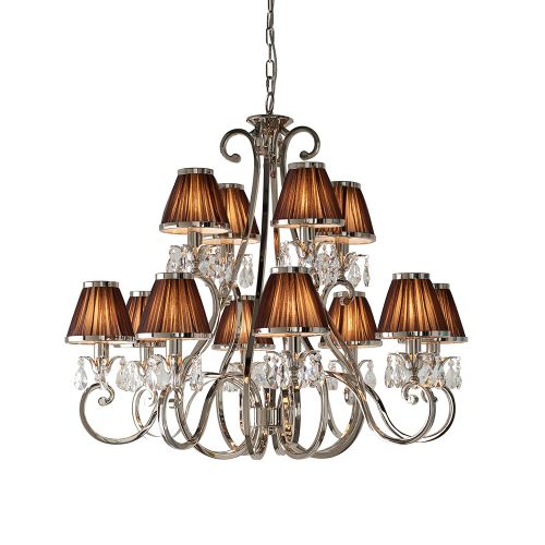 ENDON INTERIORS 1900 OKSANA NICKEL 12LT PENDANT & CHOCOLATE SHADES