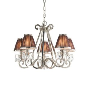 ENDON INTERIORS 1900 OKSANA NICKEL 5LT PENDANT & CHOCOLATE SHADES