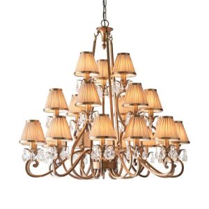 ENDON INTERIORS 1900 OKSANA ANTIQUE BRASS 21LT PENDANT & BEIGE SHADES