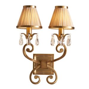ENDON INTERIORS 1900 OKSANA ANTIQUE BRASS TWIN WALL & BEIGE SHADES
