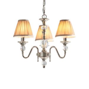 ENDON INTERIORS 1900 POLINA NICKEL 3LT PENDANT & BEIGE SHADES