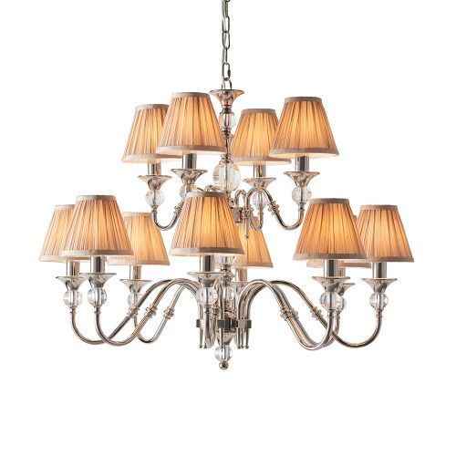 ENDON INTERIORS 1900 POLINA NICKEL 12LT PENDANT & BEIGE SHADES