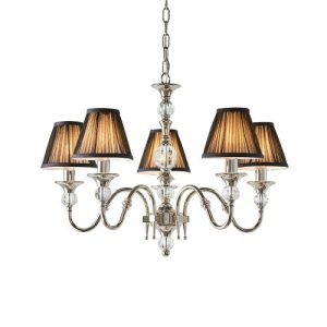 ENDON INTERIORS 1900 POLINA NICKEL 5LT PENDANT & BLACK SHADES