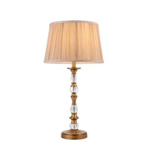 ENDON INTERIORS 1900 POLINA ANTIQUE BRASS MEDIUM TABLE & BEIGE SHADE