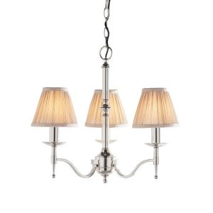 ENDON INTERIORS 1900 STANFORD NICKEL 3LT PENDANT & BEIGE SHADES
