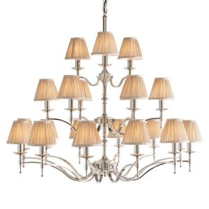 ENDON INTERIORS 1900 STANFORD NICKEL 21LT PENDANT & BEIGE SHADES