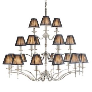 ENDON INTERIORS 1900 STANFORD NICKEL 21LT PENDANT & BLACK SHADES