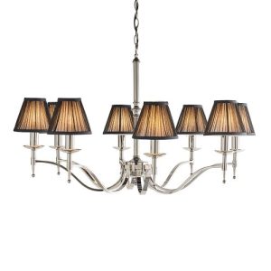 ENDON INTERIORS 1900 STANFORD NICKEL 8LT PENDANT & BLACK SHADES