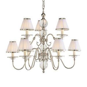 ENDON INTERIORS 1900 TILBURG NICKEL 9LT PENDANT & WHITE SHADES