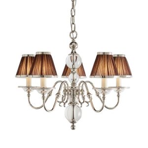 ENDON INTERIORS 1900 TILBURG NICKEL 5LT PENDANT & CHOCOLATE SHADES