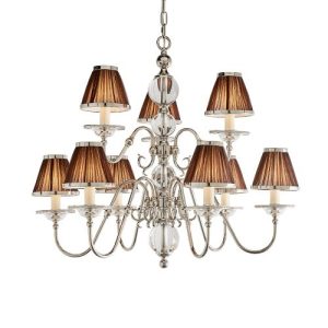 ENDON INTERIORS 1900 TILBURG NICKEL 9LT PENDANT & CHOCOLATE SHADES
