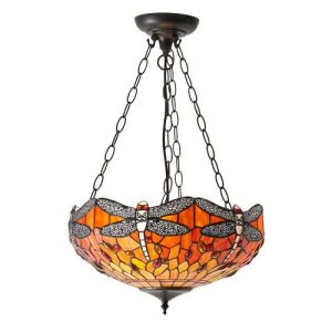 ENDON TIFFANY DRAGONFLY FLAME MEDIUM INVERTED 3LT PENDANT