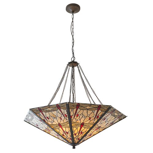 ENDON TIFFANY DRAGONFLY BEIGE MEGA PANEL INVERTED 8LT PENDANT