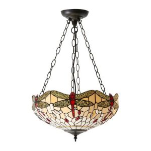 ENDON TIFFANY DRAGONFLY BEIGE MEDIUM INVERTED 3LT PENDANT