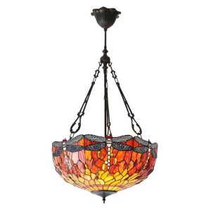ENDON TIFFANY DRAGONFLY FLAME LARGE INVERTED 3LT PENDANT