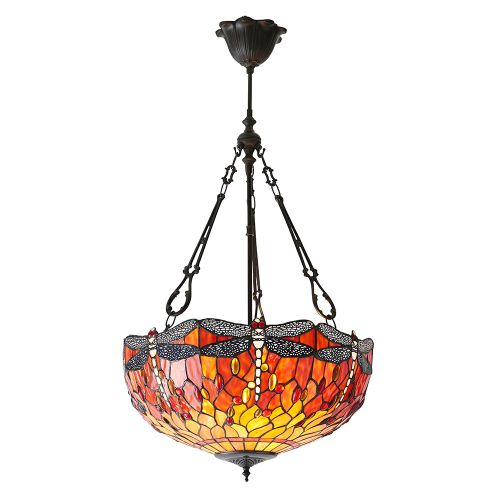 ENDON TIFFANY DRAGONFLY FLAME LARGE INVERTED 3LT PENDANT