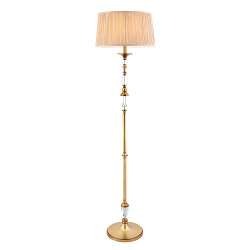 ENDON INTERIORS 1900 POLINA ANTIQUE BRASS FLOOR & BEIGE SHADE