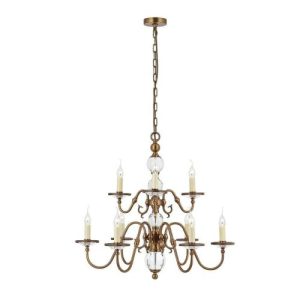ENDON INTERIORS 1900 TILBURG ANTIQUE BRASS 9LT PENDANT