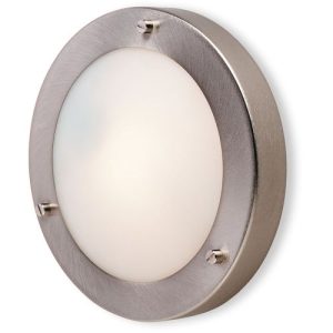 FIRSTLIGHT RONDO WALL/FLUSH CEILING FITTING BRUSHED STEEL WITH OPAL GLASS