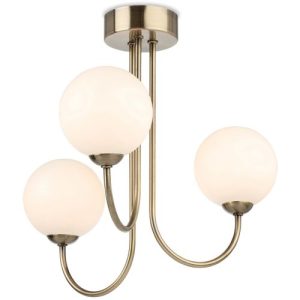 FIRSTLIGHT LYNDON 3 LIGHT FLUSH CEILING FITTING ANTIQUE BRASS WITH OPAL WHITE GLASS