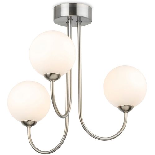 FIRSTLIGHT LYNDON 3 LIGHT FLUSH CEILING FITTING BRUSHED STEEL WITH OPAL WHITE GLASS