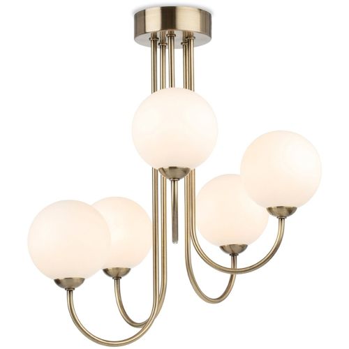 FIRSTLIGHT LYNDON 5 LIGHT FLUSH CEILING FITTING ANTIQUE BRASS WITH OPAL WHITE GLASS