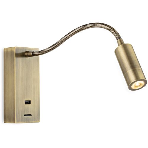 FIRSTLIGHT CLIFTON LED FLEXI WALL LIGHT WITH USB PORT ANTIQUE BRASS