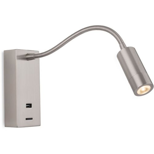 FIRSTLIGHT CLIFTON LED FLEXI WALL LIGHT WITH USB PORT BRUSHED STEEL