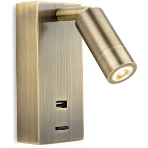 FIRSTLIGHT CLIFTON LED WALL LIGHT WITH USB PORT ANTIQUE BRASS