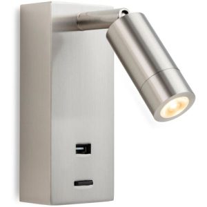 FIRSTLIGHT CLIFTON LED WALL LIGHT WITH USB PORT BRUSHED STEEL