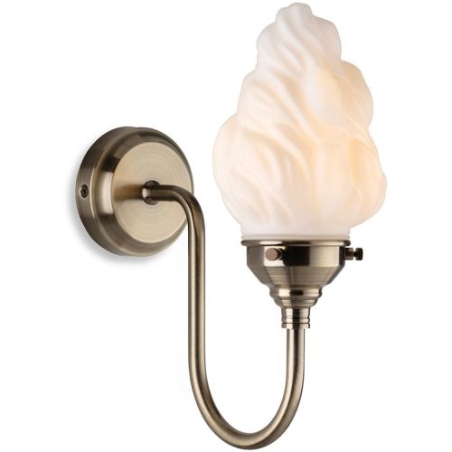FIRSTLIGHT FLAME WALL LIGHT ANTIQUE BRASS WITH OPAL WHITE FLAME GLASS