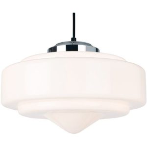 FIRSTLIGHT ART DECO PENDANT CHROME WITH OPAL WHITE GLASS