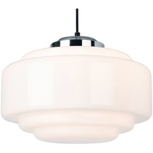 FIRSTLIGHT ART DECO PENDANT CHROME WITH OPAL WHITE GLASS