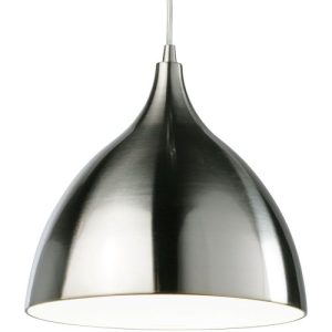FIRSTLIGHT CAFÉ PENDANT - LOW ENERGY  BRUSHED STEEL WITH WHITE INSIDE