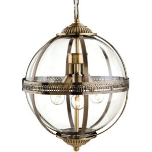 FIRSTLIGHT MAYFAIR PENDANT ANTIQUE BRASS WITH CLEAR GLASS