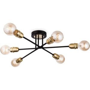 FIRSTLIGHT TRIDENT FLUSH CEILING FITTING BLACK WITH BRUSHED BRASS