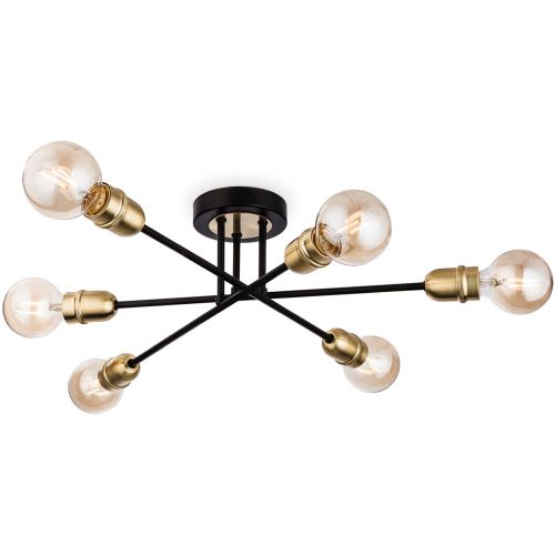 FIRSTLIGHT TRIDENT FLUSH CEILING FITTING BLACK WITH BRUSHED BRASS