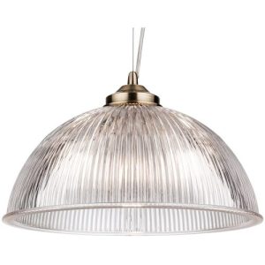 FIRSTLIGHT ASHFORD PENDANT ANTIQUE BRASS WITH CLEAR RIBBED GLASS