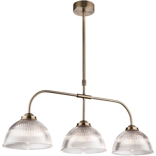 FIRSTLIGHT ASHFORD 3 LIGHT PENDANT ANTIQUE BRASS WITH CLEAR RIBBED GLASS