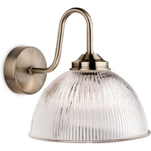 FIRSTLIGHT ASHFORD WALL LIGHT ANTIQUE BRASS WITH CLEAR RIBBED GLASS