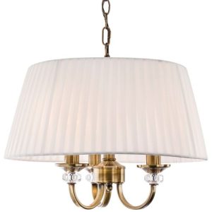 FIRSTLIGHT LANGHAM 3 LIGHT PENDANT ANTIQUE BRASS WITH PLEATED CREAM SHADE