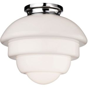 FIRSTLIGHT ART DECO FLUSH CEILING FITTING CHROME WITH OPAL WHITE GLASS